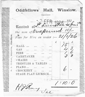 Oddfellows Hall receipt